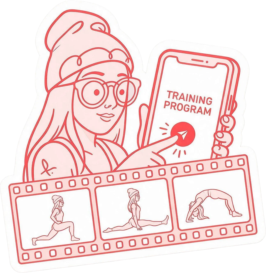 A teacher presses send on a training program, and a film strip of her demo videos goes out